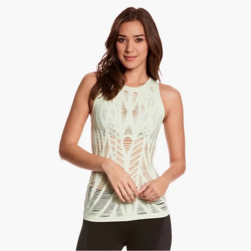 Alo Yoga Vixen Fitted Muscle Tank Top Seamless Cutouts Light Green Small